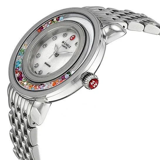 JMS always Watches Original Michele Cloette Carnival Diamond Floating Topaz Mother of Pearl Dial Ladies Watch MWW20G000006