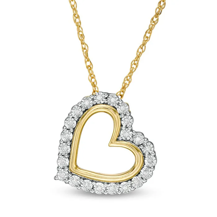 Necklaces 005 CT TW Natural Diamond Frame Tilted Heart Pendant in Sterling Silver and 14K Gold Plate Goldia Necklaces 005 CT TW Natural Diamond Frame Tilted Heart Pendant in Sterling Silver and 14K Gold Plate Goldia