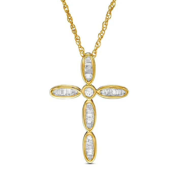 Necklaces 02 CT TW Baguette Natural Diamond Cross Pendant in 14K Gold Goldia Necklaces 02 CT TW Baguette Natural Diamond Cross Pendant in 14K Gold Goldia