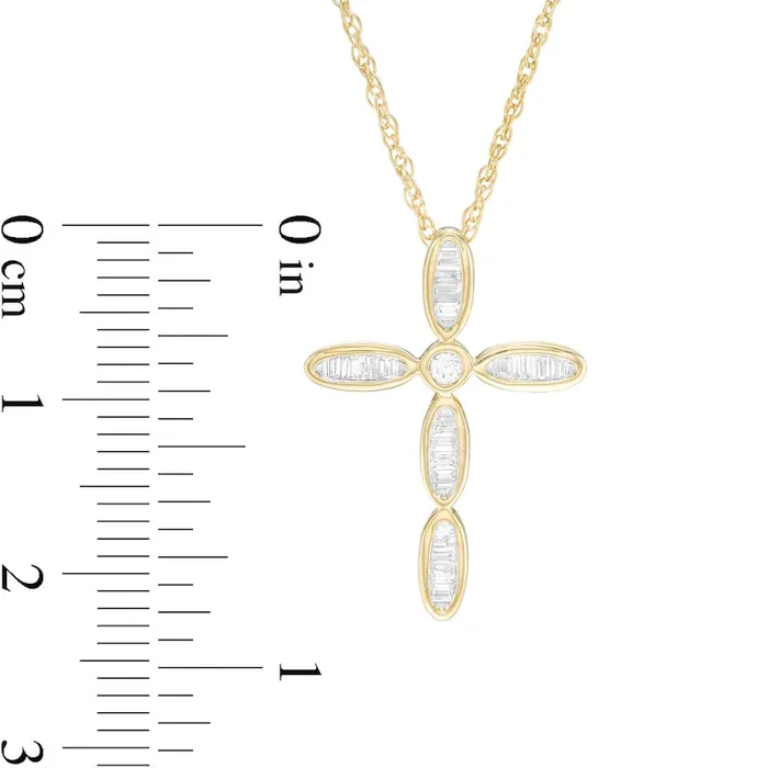 Necklaces 02 CT TW Baguette Natural Diamond Cross Pendant in 14K Gold Goldia Necklaces 02 CT TW Baguette Natural Diamond Cross Pendant in 14K Gold Goldia