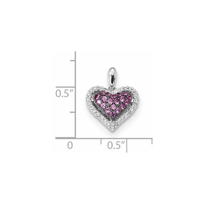 Necklaces 14k White Gold Real Diamond and Pink Sapphire Heart Pendant Goldia