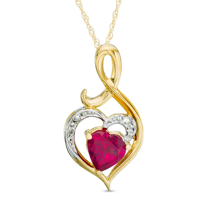 Necklaces 60mm HeartShaped LabCreated Ruby and Diamond Accent Pendant in 10K Yellow Gold Goldia Necklaces 60mm HeartShaped LabCreated Ruby and Diamond Accent Pendant in 10K Yellow Gold Goldia