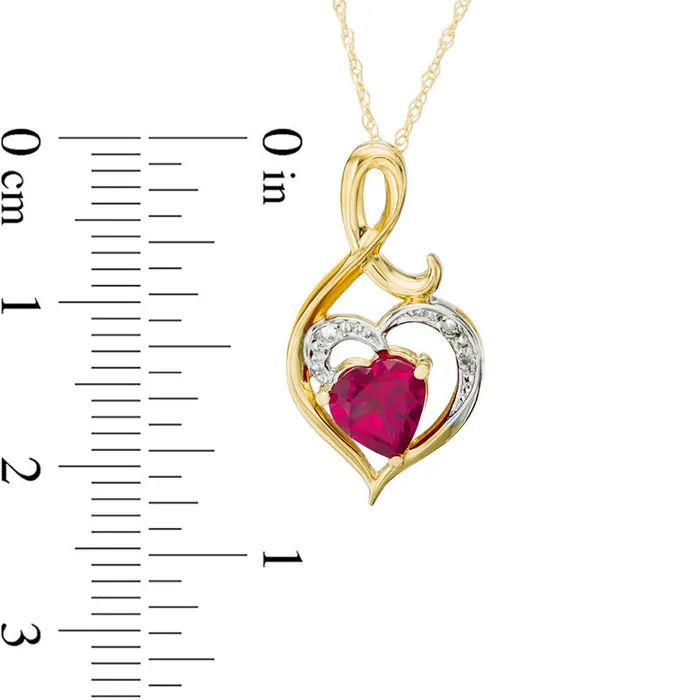 Necklaces 60mm HeartShaped LabCreated Ruby and Diamond Accent Pendant in 10K Yellow Gold Goldia Necklaces 60mm HeartShaped LabCreated Ruby and Diamond Accent Pendant in 10K Yellow Gold Goldia