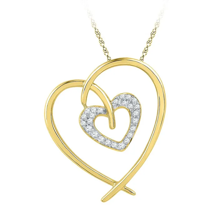 Necklaces gndatlanta 10k Yellow Gold Round Diamond Double Heart Pendant 18 Cttw Necklaces gndatlanta 10k Yellow Gold Round Diamond Double Heart Pendant 18 Cttw