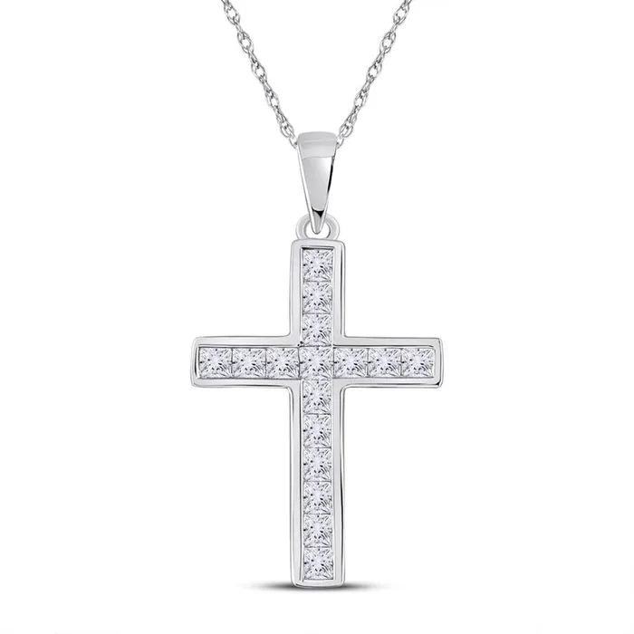 Necklaces gndatlanta 14k White Gold Princess Diamond Cross Pendant 58 Cttw Necklaces gndatlanta 14k White Gold Princess Diamond Cross Pendant 58 Cttw