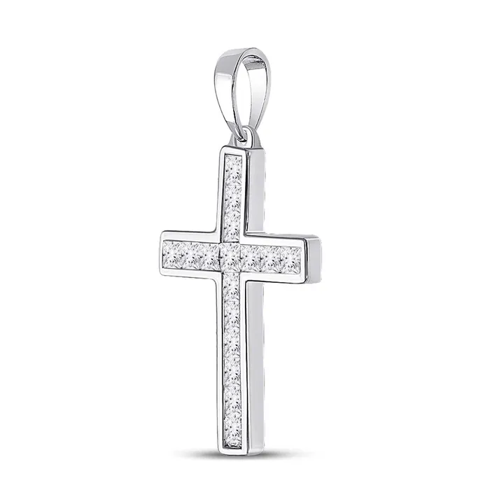 Necklaces gndatlanta 14k White Gold Princess Diamond Cross Pendant 58 Cttw