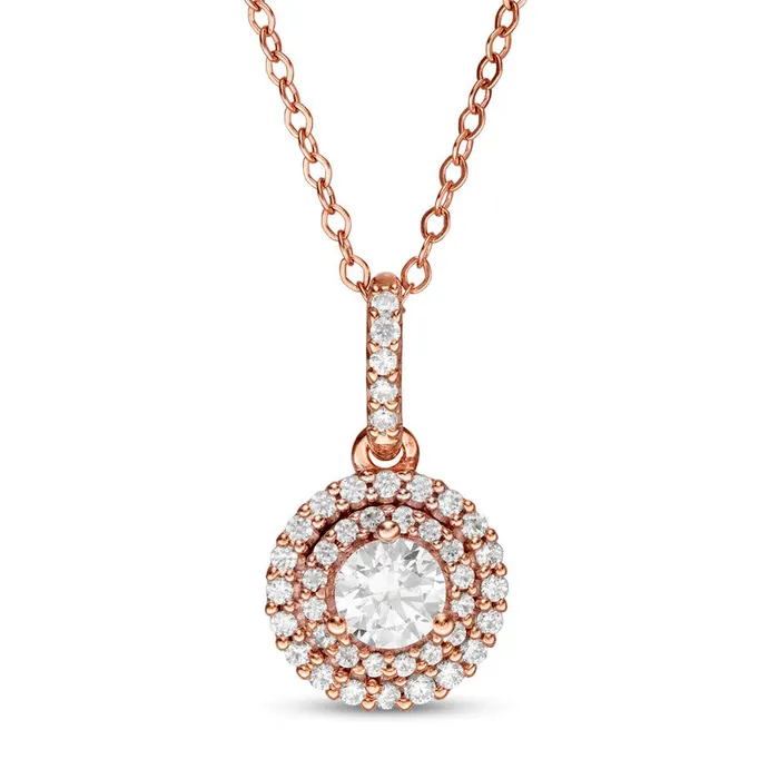 Necklaces Goldia 05 CT TW Natural Diamond Double Frame Pendant in 14K Rose Gold Necklaces Goldia 05 CT TW Natural Diamond Double Frame Pendant in 14K Rose Gold