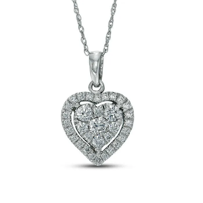 Necklaces Goldia 05 CT TW Natural Diamond Heart Frame Pendant in 10K White Gold Necklaces Goldia 05 CT TW Natural Diamond Heart Frame Pendant in 10K White Gold