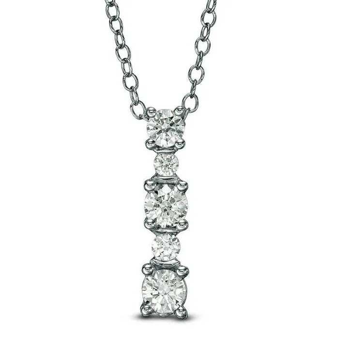 Necklaces Goldia 05 CT TW Natural Diamond Linear Pendant in 14K White Gold Necklaces Goldia 05 CT TW Natural Diamond Linear Pendant in 14K White Gold