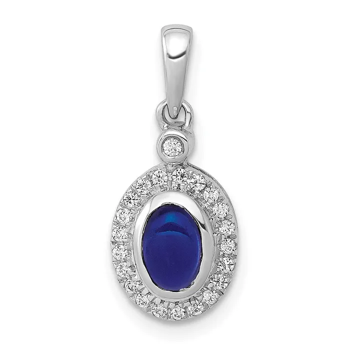 Necklaces Goldia 14k White Gold Halo Real Diamond and Cabochon Sapphire Pendant