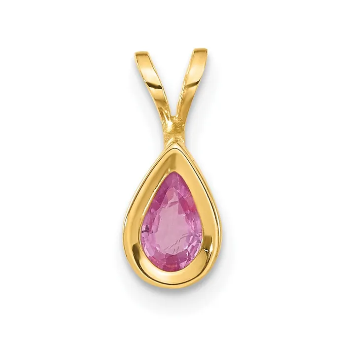Necklaces Goldia 14K Yellow Gold 6x4mm Pear Pink Sapphire Bezel Pendant