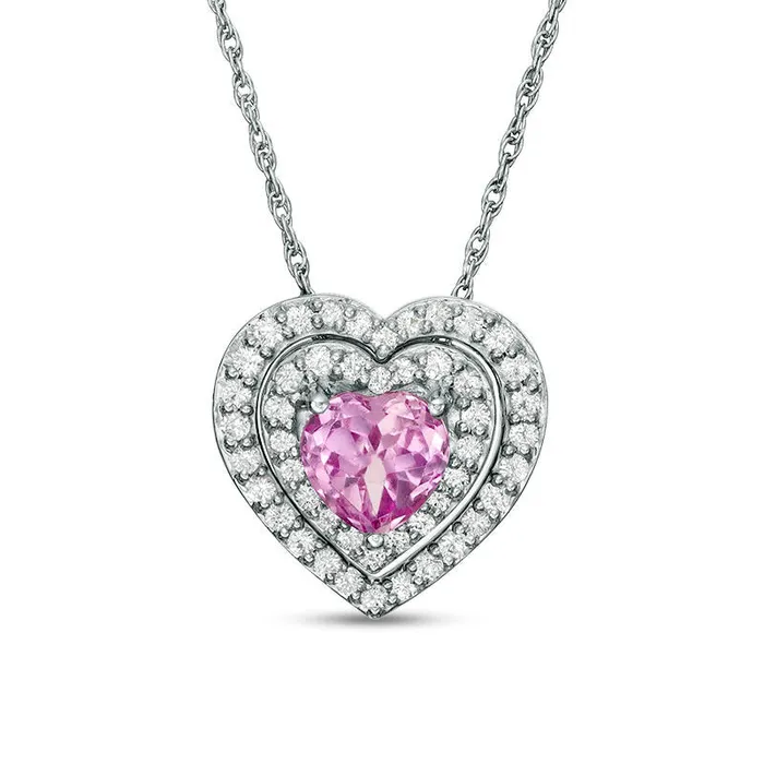 Necklaces Goldia LabCreated Pink and White Sapphire Double Frame Heart Pendant in Sterling Silver Necklaces Goldia LabCreated Pink and White Sapphire Double Frame Heart Pendant in Sterling Silver