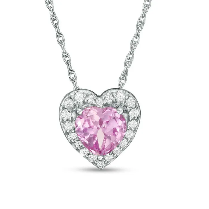 Necklaces Goldia LabCreated Pink and White Sapphire Double Frame Heart Pendant in Sterling Silver Necklaces Goldia LabCreated Pink and White Sapphire Double Frame Heart Pendant in Sterling Silver