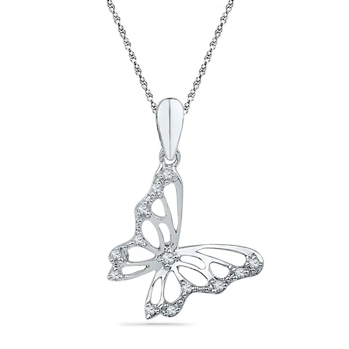 Necklaces Goldia Natural Diamond Accent Tilted Butterfly Pendant in 10K White Gold Necklaces Goldia Natural Diamond Accent Tilted Butterfly Pendant in 10K White Gold