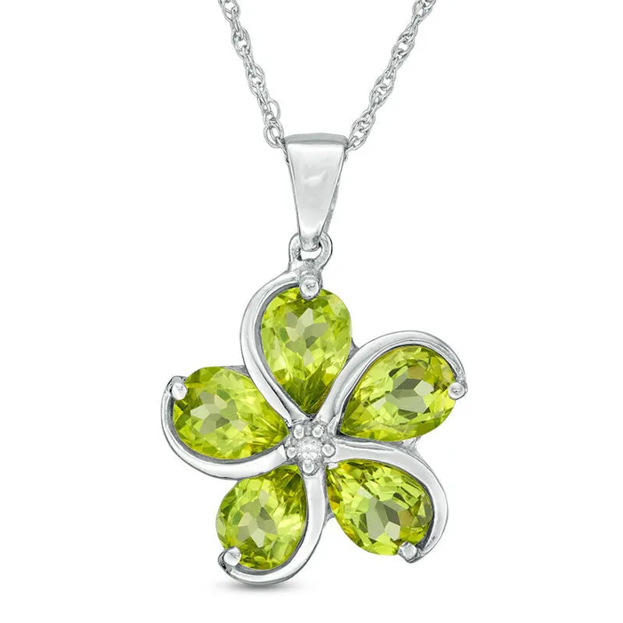 Necklaces Goldia PearShaped Peridot and Natural Diamond Accent Flower Pendant in Sterling Silver Necklaces Goldia PearShaped Peridot and Natural Diamond Accent Flower Pendant in Sterling Silver