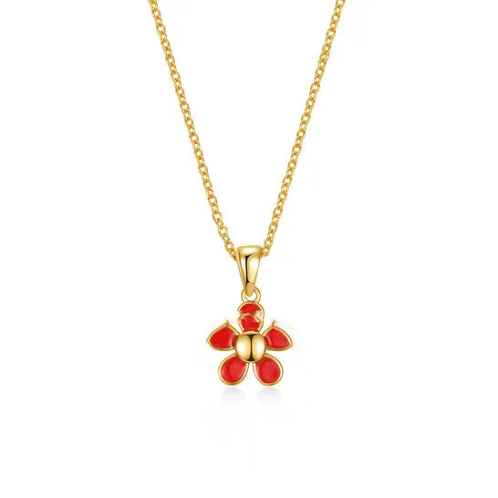 Necklaces JMS always Original Rachel Glauber 14k Yellow Gold Plated Red Enamel Blooming Flower Layering Necklace Necklaces JMS always Original Rachel Glauber 14k Yellow Gold Plated Red Enamel Blooming Flower Layering Necklace