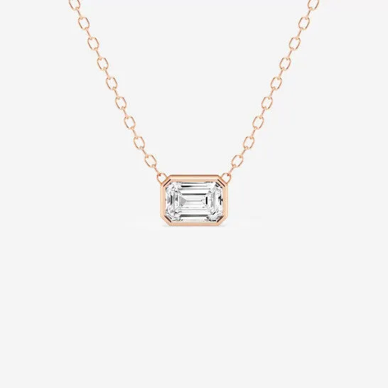 Original Brilliant Diamond 050 cttw 14KT Rose Gold Bezel Setting EmeraldCut Lab Grown Diamond East West Necklace for WomenVS2 JMS always Necklaces
