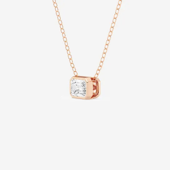 Original Brilliant Diamond 050 cttw 14KT Rose Gold Bezel Setting EmeraldCut Lab Grown Diamond East West Necklace for WomenVS2 JMS always Necklaces Original Brilliant Diamond 050 cttw 14KT Rose Gold Bezel Setting EmeraldCut Lab Grown Diamond East West Necklace for WomenVS2 JMS always Necklaces