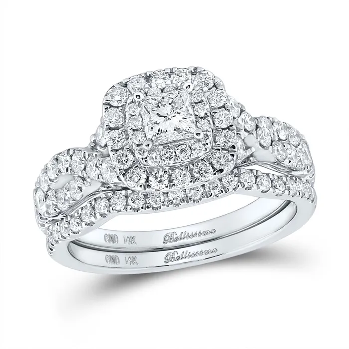 Rings 14k White Gold Princess Diamond Bridal Wedding Ring Set 114 Cttw Certified gndatlanta