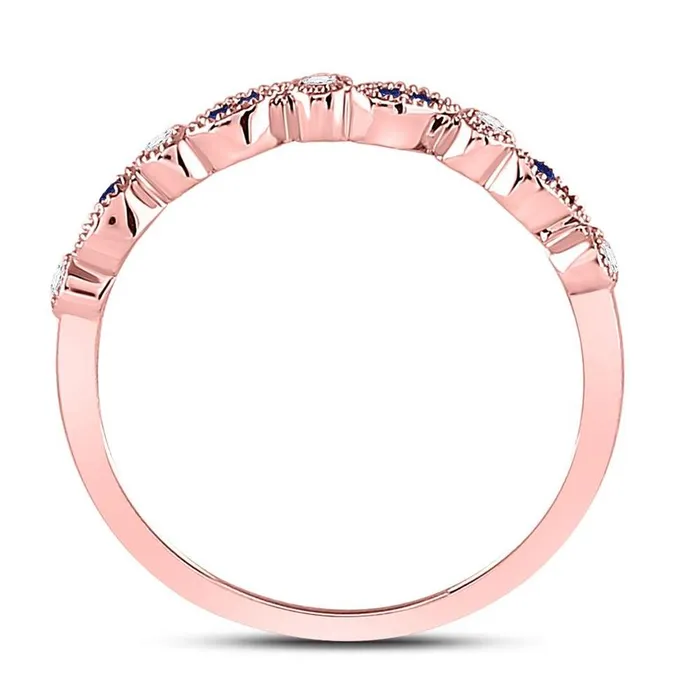 Rings gndatlanta 10kt Rose Gold Round Blue Sapphire Diamond Stackable Band Ring 110 Cttw