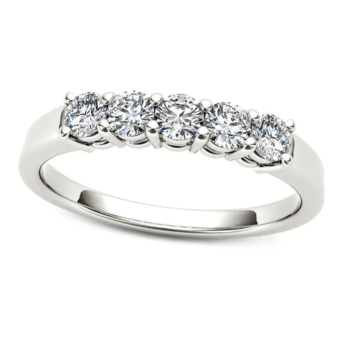 Rings Goldia 050 CT TW Natural Diamond Five Stone Anniversary Band in Solid 10K White Gold