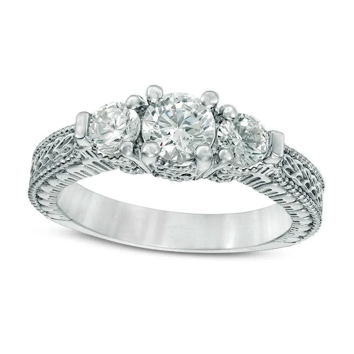 Rings Goldia 10 CT TW Natural Diamond Three Stone Antique VintageStyle Engagement Ring in Solid 14K White Gold