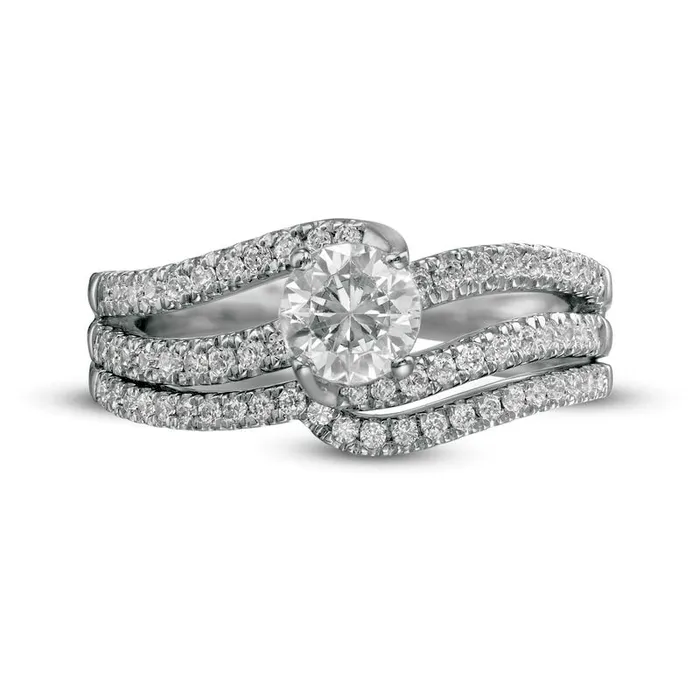 Rings Goldia 125 CT TW Natural Diamond Wavy Bypass Split Shank Bridal Engagement Ring Set in Solid 10K White Gold