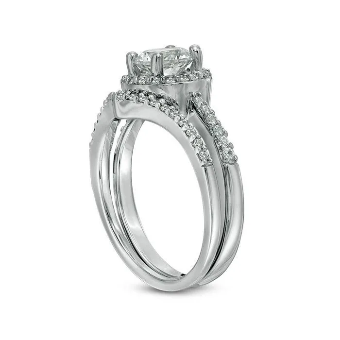 Rings Goldia 60mm LabCreated White Sapphire Frame Chevron Bridal Engagement Ring Set in Sterling Silver