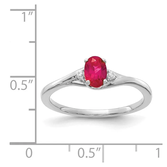 Rings Goldia Solid 14k White Gold Simulated CZ and Oval Ruby Ring