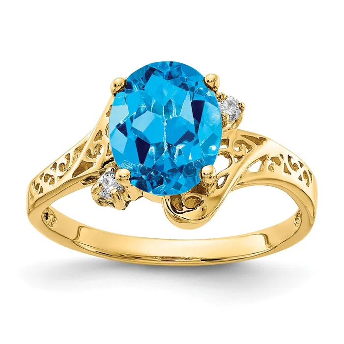 Rings Goldia Solid 14k Yellow Gold 9x7mm Oval Simulated Blue Topaz A CZ Ring