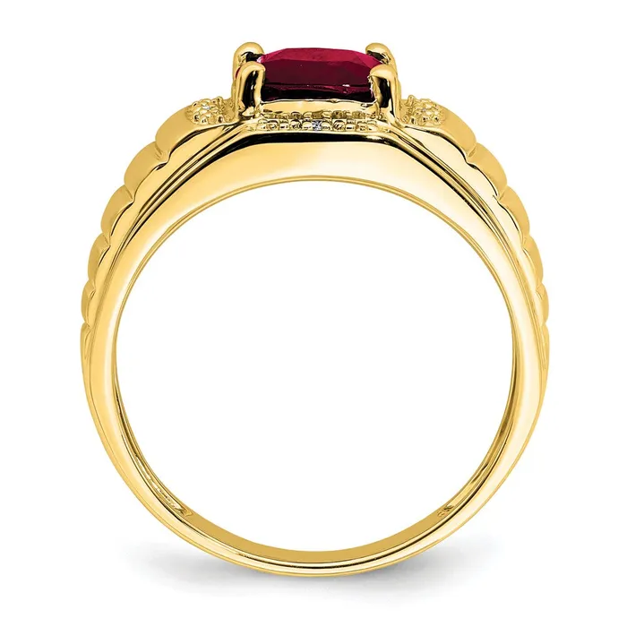 Rings Goldia Solid 14k Yellow Gold Cushion Created Simulated Ruby and CZ Mens Ring