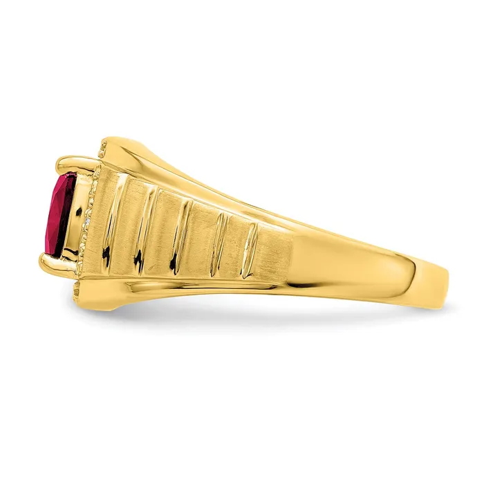 Rings Goldia Solid 14k Yellow Gold Cushion Created Simulated Ruby and CZ Mens Ring
