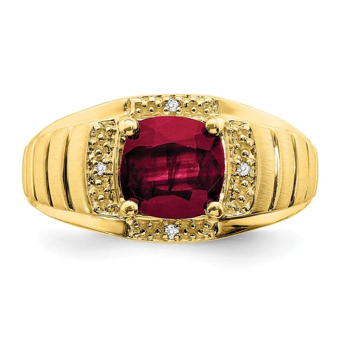 Rings Goldia Solid 14k Yellow Gold Cushion Created Simulated Ruby and CZ Mens Ring
