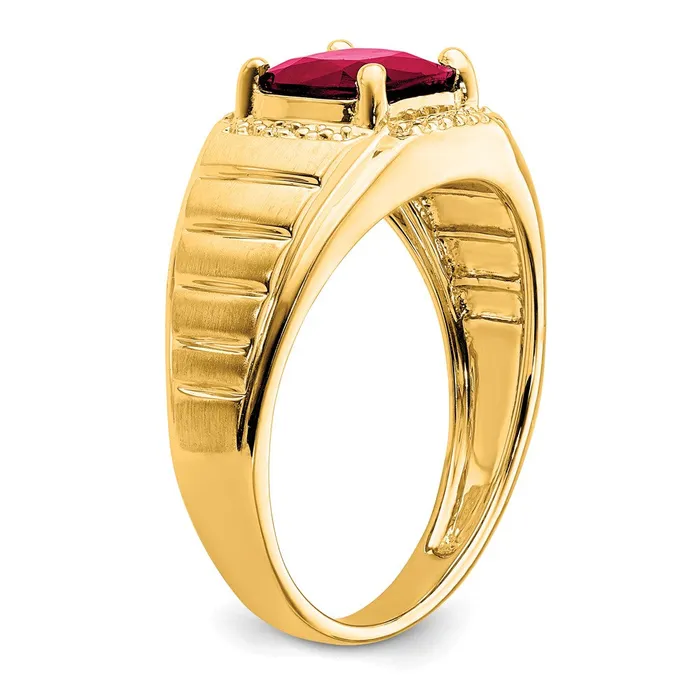 Rings Goldia Solid 14k Yellow Gold Cushion Created Simulated Ruby and CZ Mens Ring