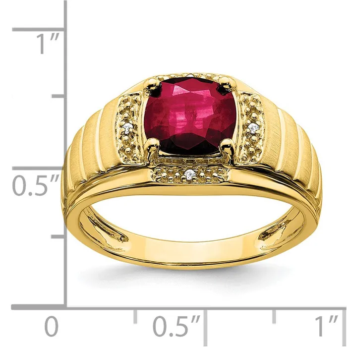 Rings Goldia Solid 14k Yellow Gold Cushion Created Simulated Ruby and CZ Mens Ring