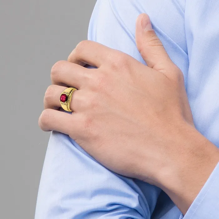 Rings Goldia Solid 14k Yellow Gold Cushion Created Simulated Ruby and CZ Mens Ring