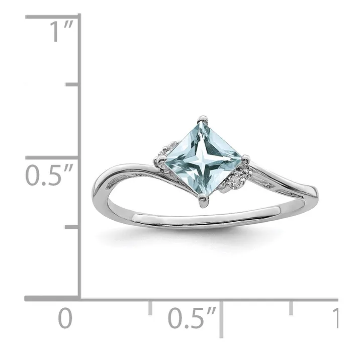 Rings Goldia Sterling Silver Rhodium Plated Diamond u0026 Aquamarine Square Ring