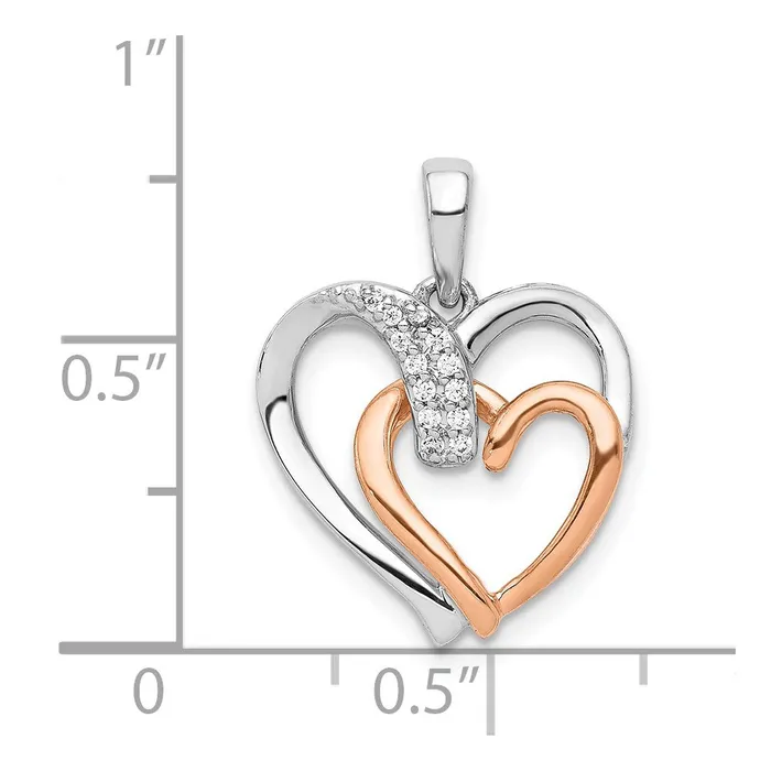 Solid 14k Twotone White and Rose Gold 120ct Simulated CZ Double Heart Pendant Goldia Rings