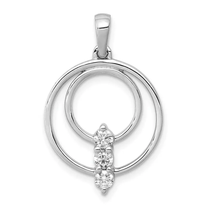 Solid 14k White Gold 27mm Simulated CZ Three Stone Circle Pendant Goldia Necklaces Solid 14k White Gold 27mm Simulated CZ Three Stone Circle Pendant Goldia Necklaces