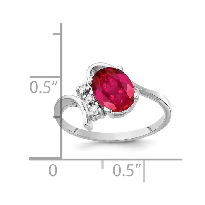 Solid 14k White Gold 8x6mm Oval Simulated Ruby A CZ Ring Goldia Rings