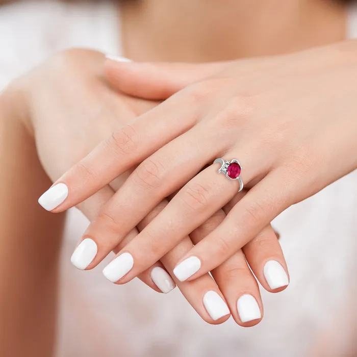 Solid 14k White Gold 8x6mm Oval Simulated Ruby A CZ Ring Goldia Rings