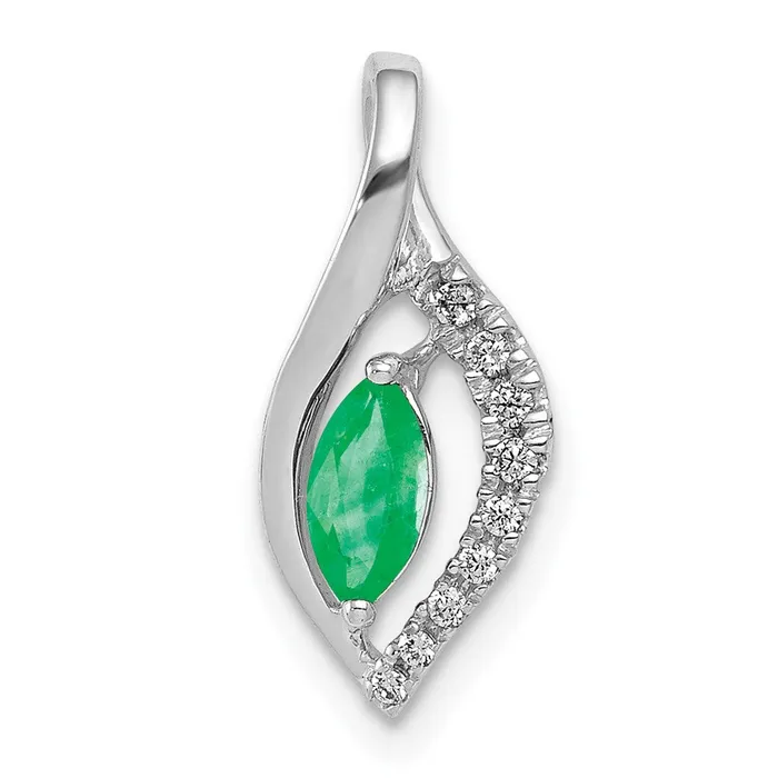 Solid 14k White Gold Simulated CZ and Marquise Emerald Pendant Goldia Necklaces Solid 14k White Gold Simulated CZ and Marquise Emerald Pendant Goldia Necklaces