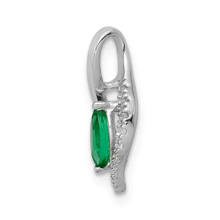 Solid 14k White Gold Simulated CZ and Marquise Emerald Pendant Goldia Necklaces Solid 14k White Gold Simulated CZ and Marquise Emerald Pendant Goldia Necklaces