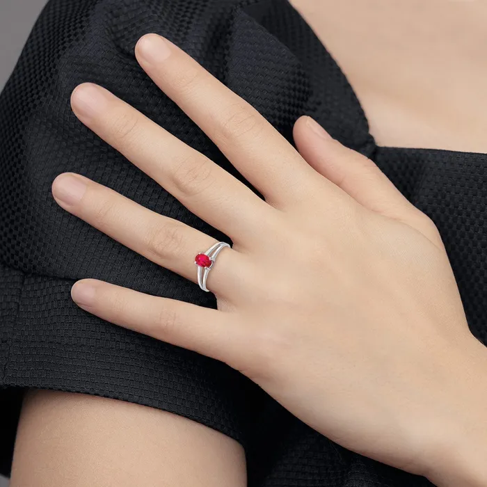 Solid 14k White Gold Simulated Ruby Ring Goldia Rings