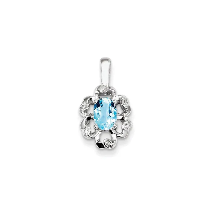 Sterling Silver Light Swiss Blue Topaz Diamond Pendant Goldia Necklaces