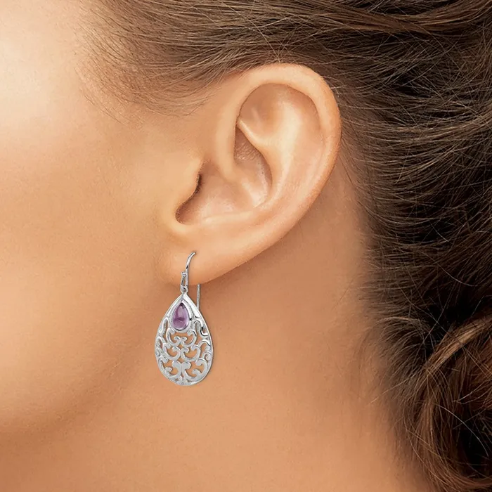 Sterling Silver Rhodiumplated Amethyst Teardrop Shepherd Hook Earrings Goldia Earrings
