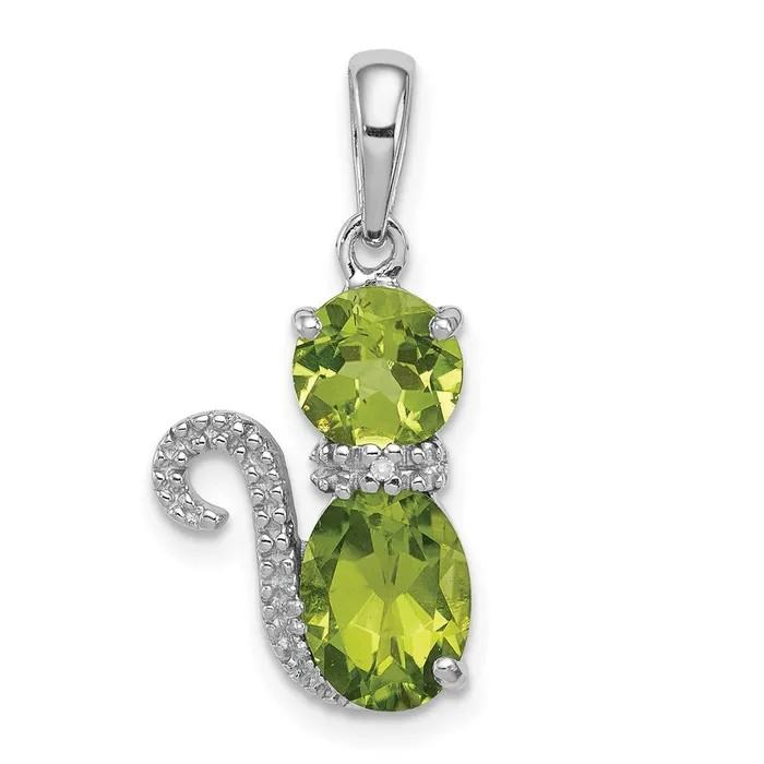 Sterling Silver Rhodiumplated Peridot and Diamond Cat Pendant Goldia Necklaces Sterling Silver Rhodiumplated Peridot and Diamond Cat Pendant Goldia Necklaces