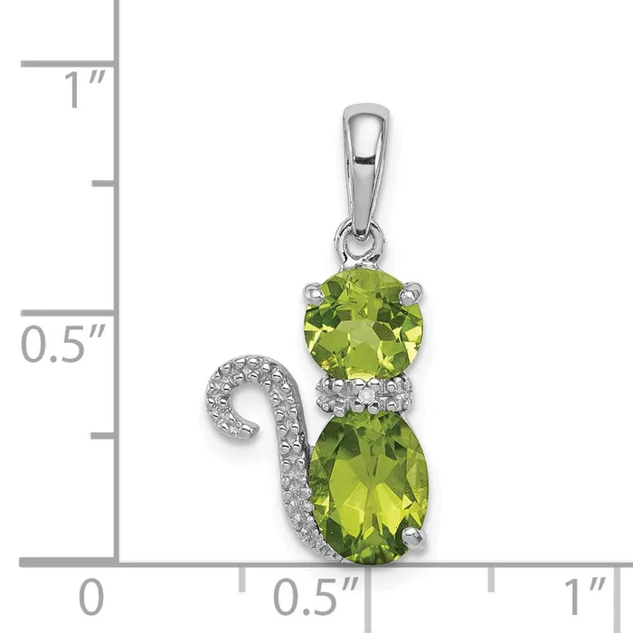 Sterling Silver Rhodiumplated Peridot and Diamond Cat Pendant Goldia Necklaces