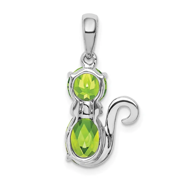 Sterling Silver Rhodiumplated Peridot and Diamond Cat Pendant Goldia Necklaces