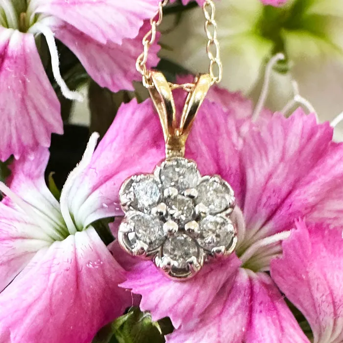14 Karat White Yellow Gold Flower Pendant 16000340 ONeills Estate Jewelry Necklaces 14 Karat White Yellow Gold Flower Pendant 16000340 ONeills Estate Jewelry Necklaces